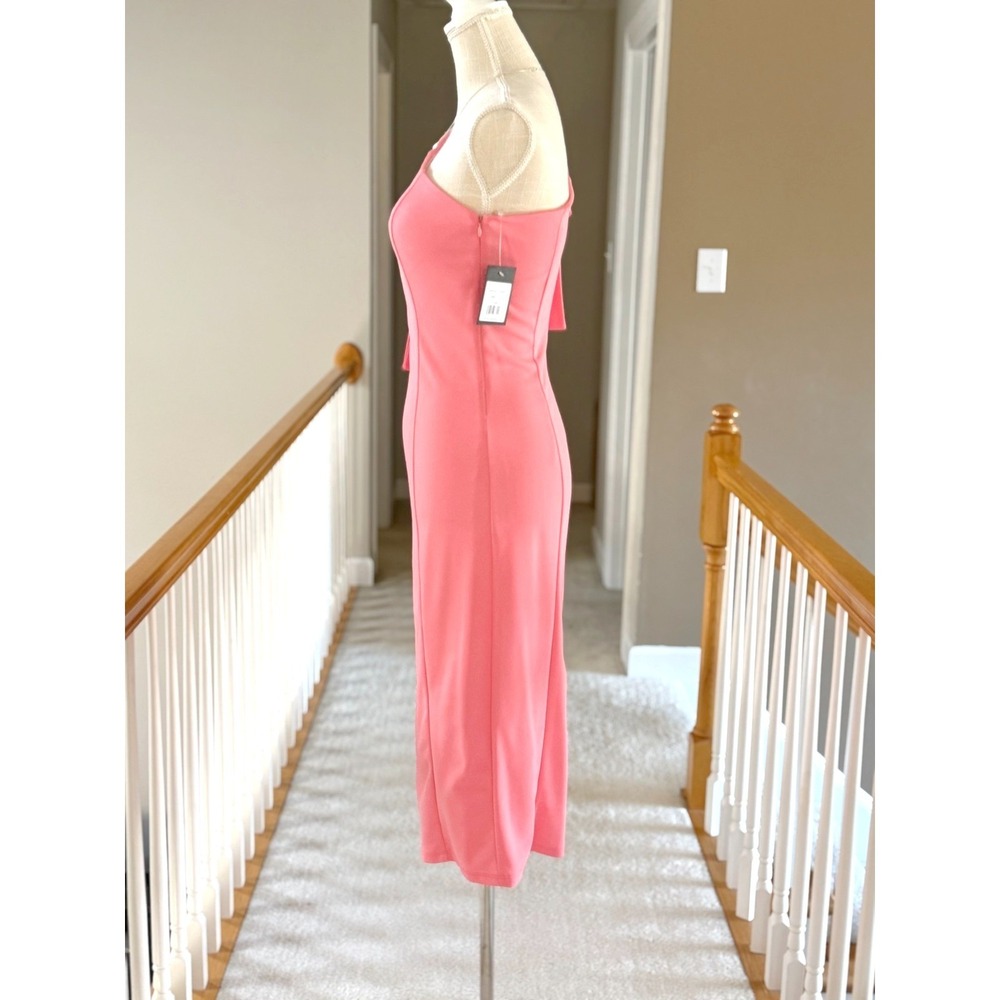 Marina Midi Crepe Dress One Shoulder Bow Accent In Coral Size XS - Picture 5 of 9